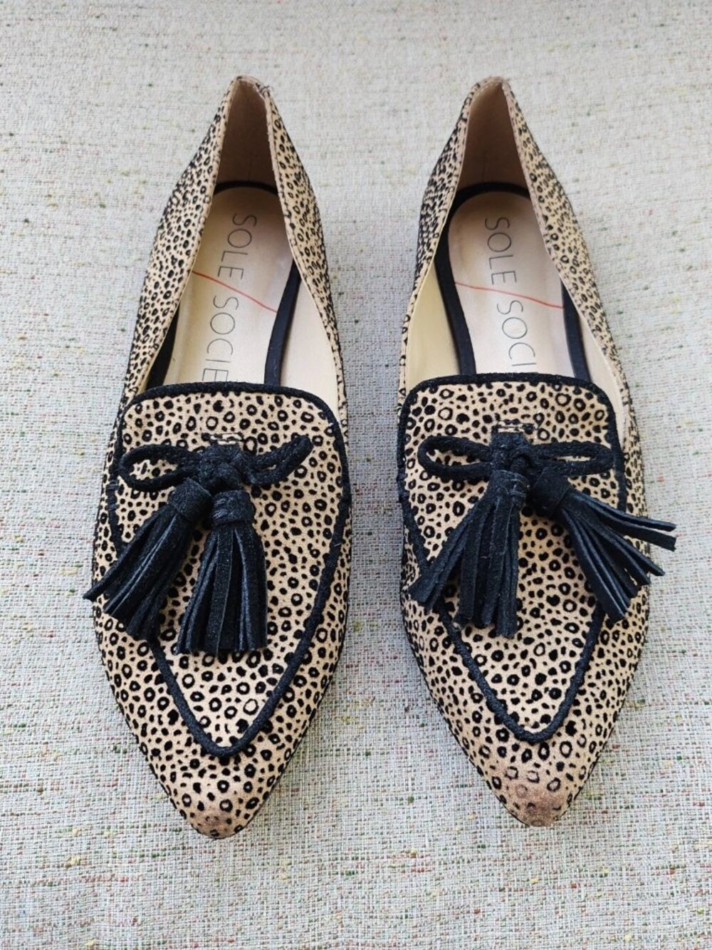 Sole Society Loafer Shoes Flat SO-HADLEE Tassel Bow Leather/Textile Size 8M 38.5 - Picture 4 of 12